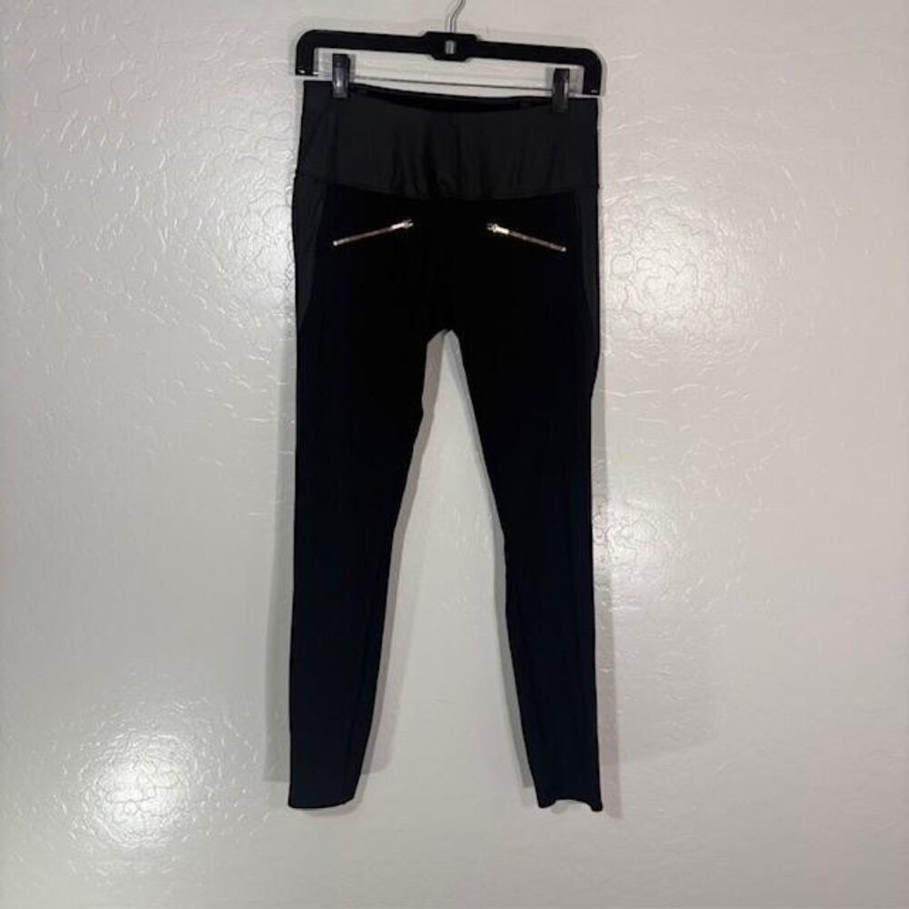 ADay Throw & Roll Leggings Womens Small Black Ankle High Rise Zip Pockets